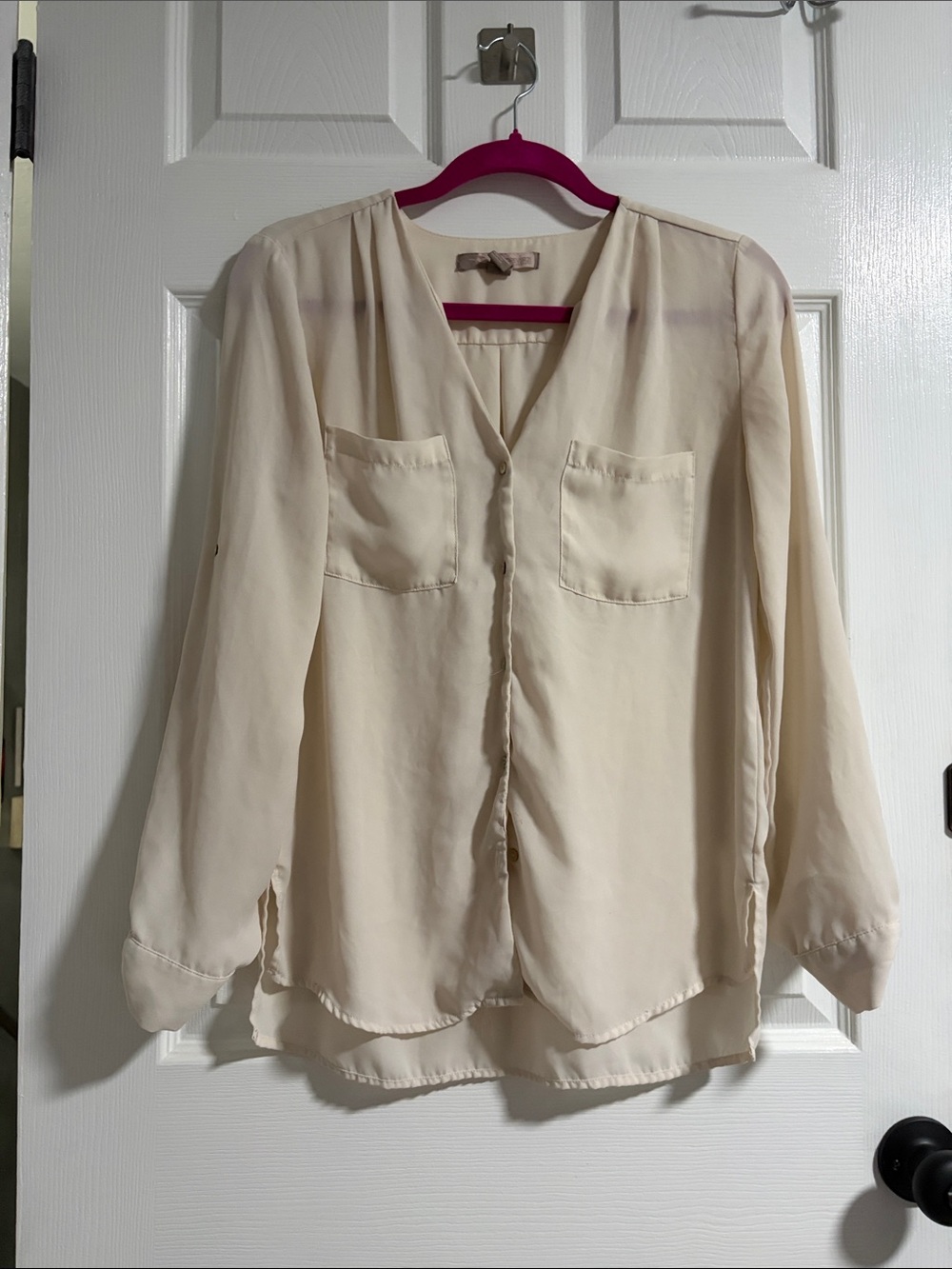 Forever 21 Cream V-Neck Button-Down Blouse